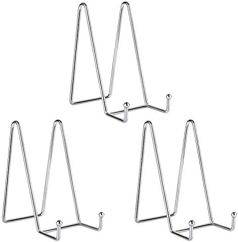 Decolore 3 Pack 6 inch Silver Metal Display Stands for Plate Stand Plate Holder Display Stands for Picture, Decorative Plate, Book, Photo Easel, Artistic Work （Silver）