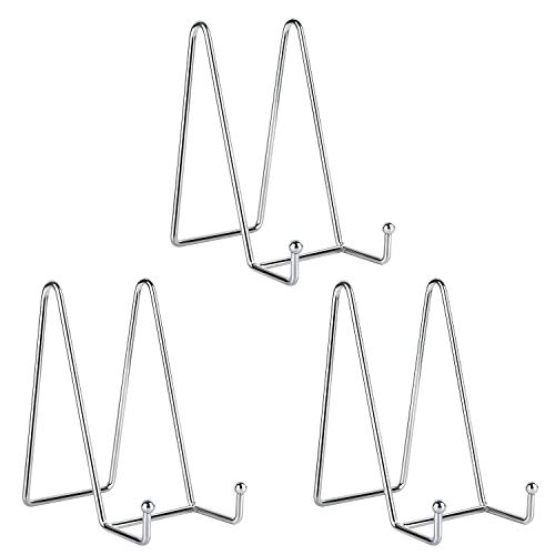 Decolore 3 Pack 6 inch Silver Metal Display Stands for Plate Stand Plate Holder Display Stands for Picture, Decorative Plate, Book, Photo Easel, Artistic WorkÂ ï¼ˆSilverï¼‰