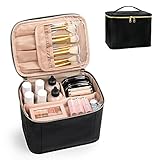 Makeup Bag,Cosmetic Bags for Women Travel Makeup Organizer Bag, Large Capacity Makeup Case with Divider and Handle for Cosmetics Toiletries Brushes Tools -Black
