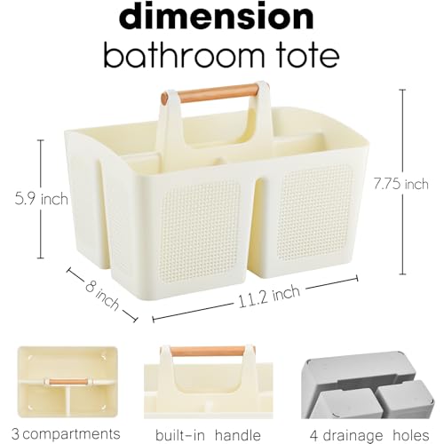 ALINK Portable Shower Caddy Basket with Compartments, Plastic Divided Cleaning Caddy Organizer Storage Tote with Handle for Bathroom, College, Dorm Room Essentials - Beige by ALINK - Used condition - Image 2