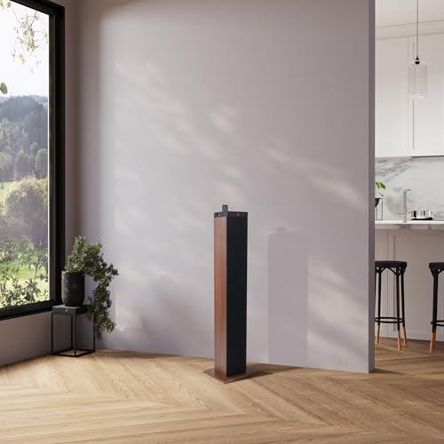 Image of GOgroove Bluetooth Tower Speaker with Subwoofer Built in - Floorstanding Home Speaker with Powerful Bass and Dual Drivers, 120W Peak Power, MP3 3.5mm Aux, USB 2.0 Port Flash Drive, FM Radio (Walnut)