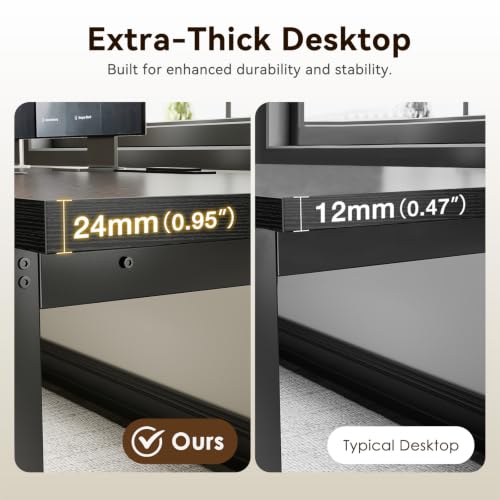 Image of Coleshome 71 Inch Long Computer Desk with Power Outlet, Thicker Desktop & Legs, Large Heavy Duty Office Desk for Home Office & Gaming, Black