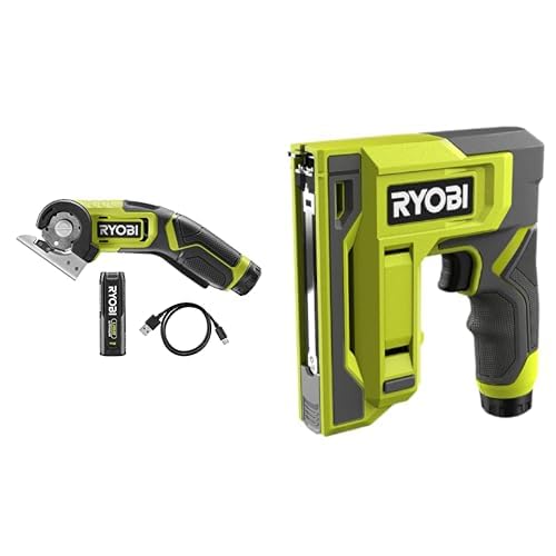 Ryobi RCT4-120G/RST4-0, lot agrafeuse/cloueuse et mini scie 4V USB