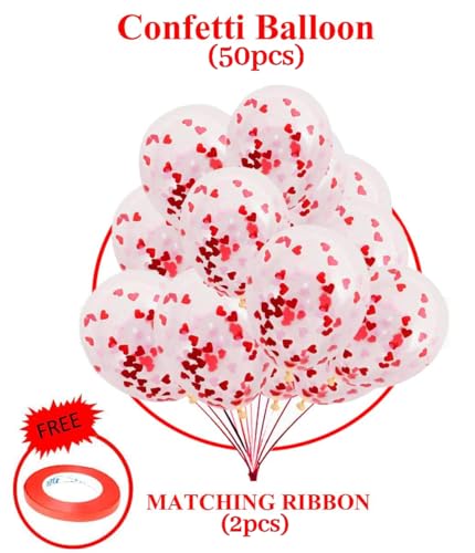 Image of AMFIN (Pack of 50) Red Heart Confetti Balloons for Weddings Anniversary, Engagement, Valentine's Day, Love Party Decorations, Birthday Decoration Balloon - Red