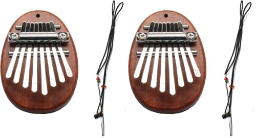 Image of Uenhoy Mini Wood Kalimba Thumb Piano 8 Keys Finger Thumb Piano Musical Instruments, Portable Wooden Mbira Finger Piano for Piano Beginners, Oval (Pack of 2)