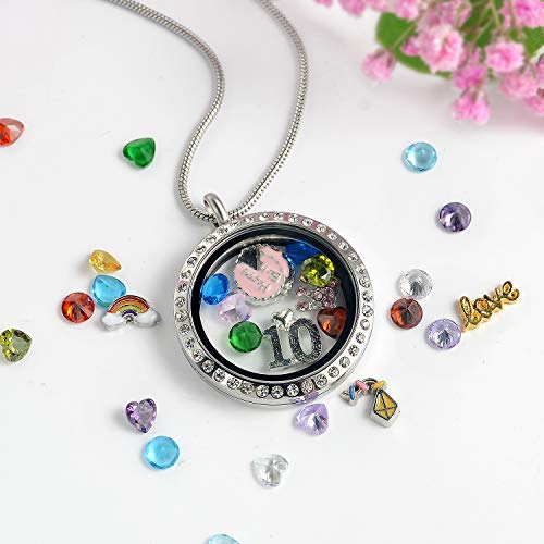 10Th Birthday Gifts For Girls, Stainless Steel Round Living Memory Floating Locket 30Mm Glossy Pendant Necklace With Charms & Birthstones #TOP3