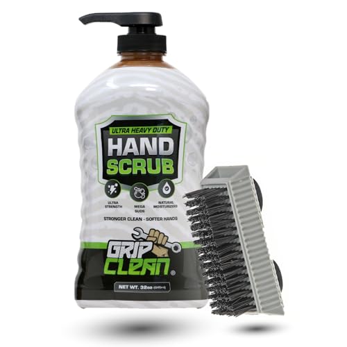Grip Clean - Waterless Hand Cleaner for Auto Mechanics - Heavy Duty Pumice Soap & Fingernail Brush, Industrial Strength for Dry Hands
