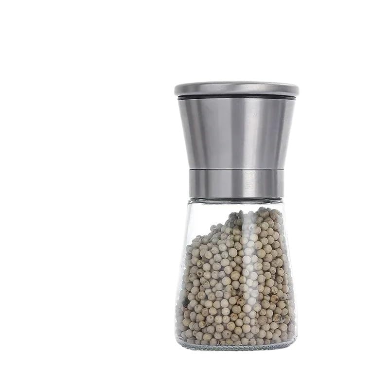 YZWHKJ Salt and Pepper Grinder Set Multi-functional Pepper Shakers Set With Stand Stainless Steel Salt Pepper Mill Manual Spice Pepper Grinder Mill Milled Powder Salt & Pepper Mill Set(180ml)