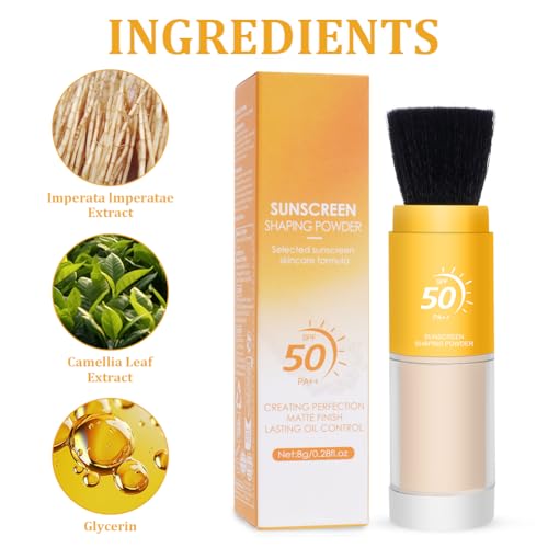 Mineral Sunscreen Setting Powder, SPF 50 Natürlich Sonnenschutz Fixierpulver, Matte Finish Öl Kontrolle Loose Face Powder, Mineral Brush Powder with Brush (1 Stück)
