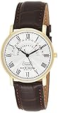 Akribos XXIV Men's AK898YG Round Silver Dial Three-Hand Stainless Steel Watch With Brown Leather Band
