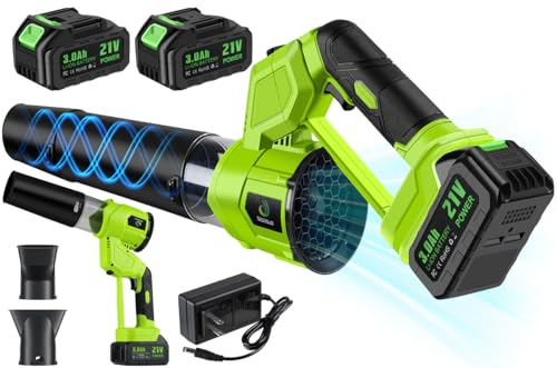 Cordless Leaf Blower,Rechargeable Leaf Blower,21V Cordless Electric Blower with 2 Batteries & Charger,4 Speed Modes, Rotable Handle Design, for Patio Cleaning,Yard, Blowing Leaves,Dust or Snow