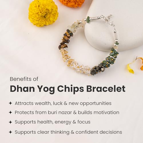 Image of Astrotalk Dhan Yog Chips Bracelet | Pyrite, Jade, Tiger Eye, Citrine, Clear Quartz, Green Aventurine Bracelet for Wealth, Prosperity & Growth | Jewellery for Woman | Valentine Gift for Girlfriend