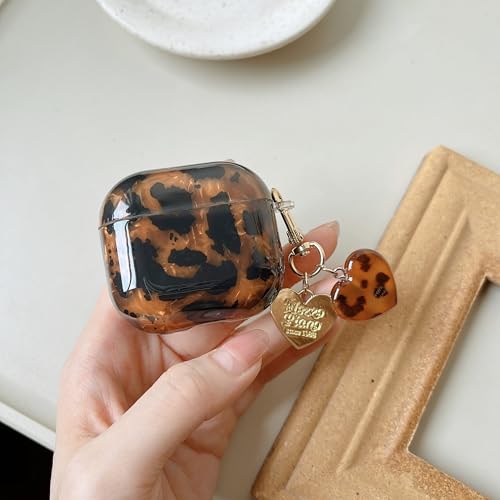Image of MINSCOSE for Cool Glitter AirPods 4 Case,Amber Tortoise Leopard Shell Pattern Aesthetics Design with Trendy Heart Shaped Keychain,Soft TPU Protective Cover with Cleaner Kit for AirPods 4-Black