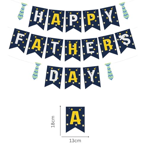 Image of Happy Father's Day Glitter Black Beer Bunting Banner for Dad Father's Party Decorations Backdrop Garland for Father's Day (Blue Tie Dark Blue)