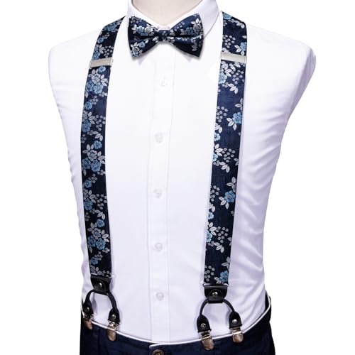 Image of YOHOWA Men Suspenders 6 Clips Strength Adjustable Y Braces Pre-Tied Bow Tie Set Formal Wedding Party