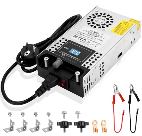 Fuente de Alimentación Ajustable DC 0-12V 50A 600W Transformador, 230V AC a DC 0-12V Convertidor 600W Fuente Alimentación con Pantalla LED, para LED lámpara Motor Bomba CCTV Cámara Seguridad