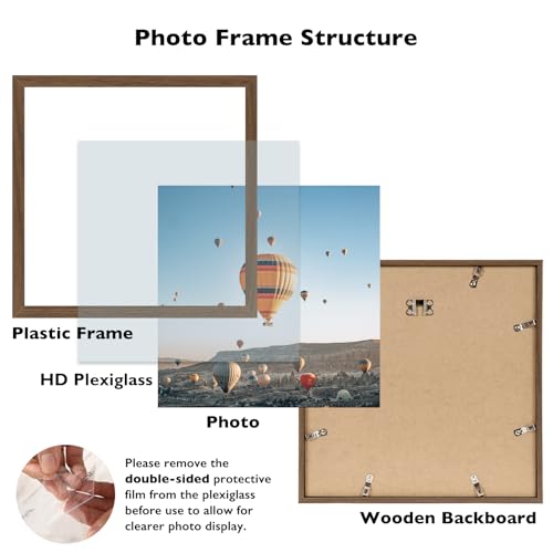 Image of JCJMY 10x10 Picture Frame Brown for Wall Hanging, Wall Mounting Horizontally or Vertically, 10 x 10 Square Wall Gallery Poster Photo Frame with Shatter Resistant Plexiglass, Brown