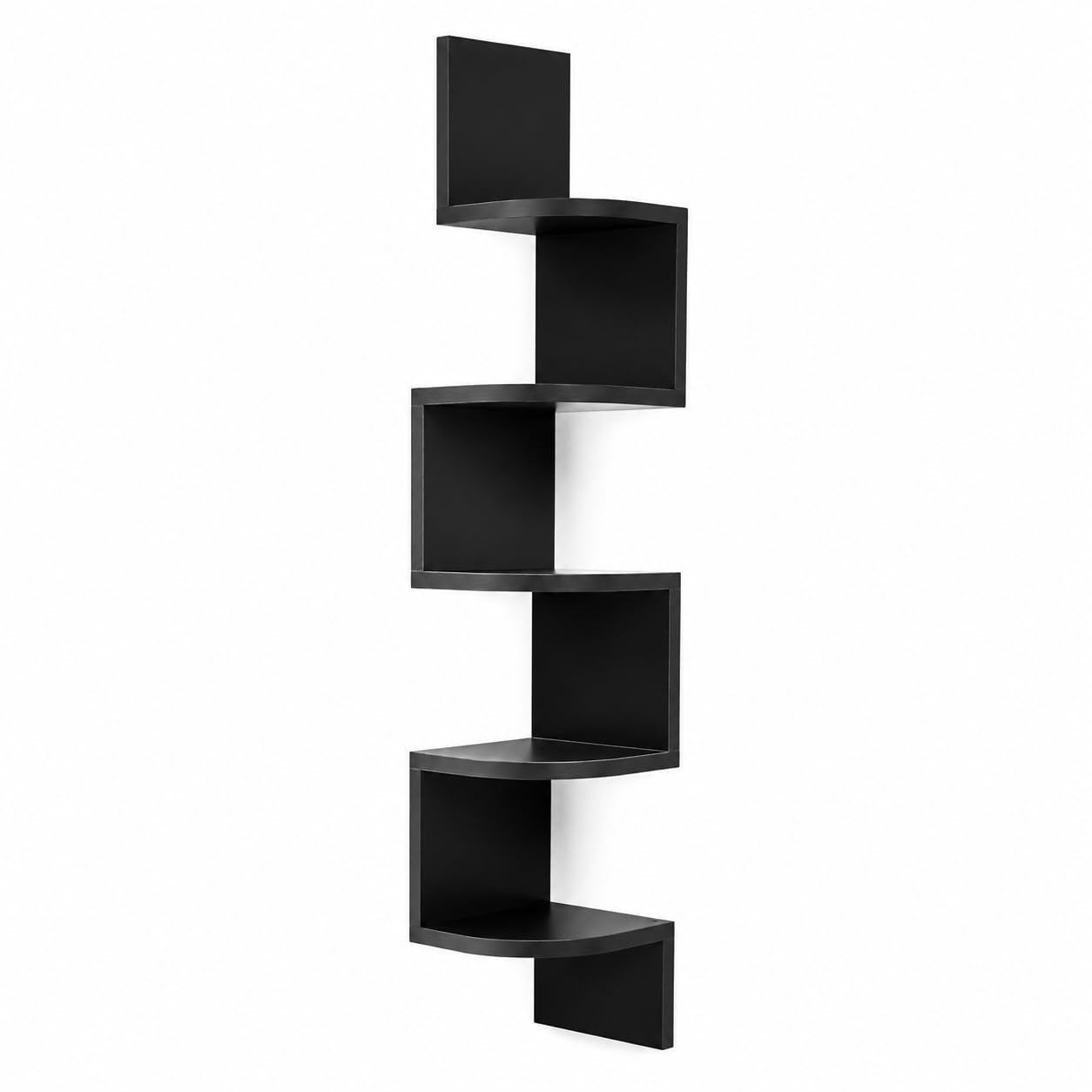 Zigzag Corner Wall Shelf 6-Tier Black 132x20x20cm | Floating Display Rack, Pre-Laminated Board, Decorative Storage, Books & Plants Use, Wall Mounted