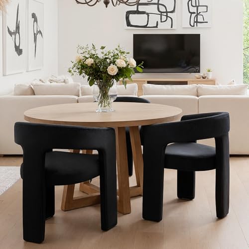 Image of HNY Modern Barrel Kitchen & Dining Room Chairs Set of 3, Velvet Upholstered Accent Chairs with Arm, 18.5'' Wide Side Armchair Vanity Chairs for Living Room Bedroom Makeup Small Spaces, Black