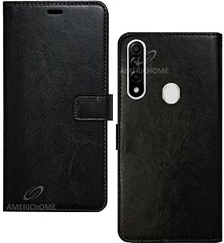 Image of Inside Rubber TPU with Card Pockets Magnetic Closure Protection Compatible with Oppo A8, PDBM00 (Black)