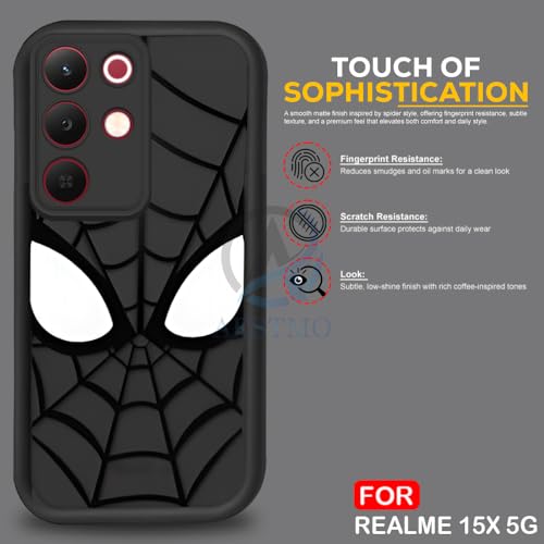 Image of AESTMO Back Case Cover for Realme 15X / C85 5G Cover | Spidey Face Mask Design | Silicone Case | Full Body Protection | Camera Protection Back Cover for Realme 15X / C85 5G (Black)