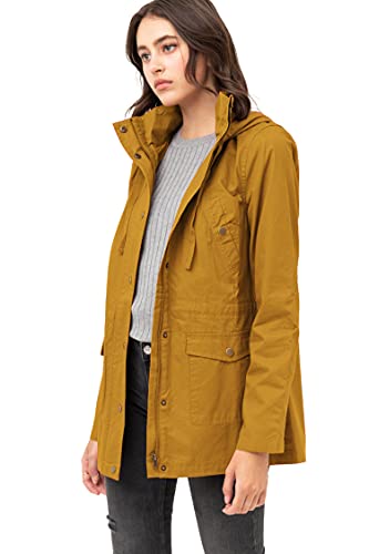 Made By Johnny MBJ WJC1845 Women's Zip Up Safari Military Anorak Jacket with Hood Drawstring S MUSTARD