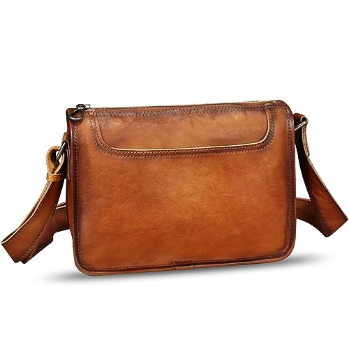 IVTG Genuine Leather Messenger Bag for Men Crossbody Shoulder Bag Casual Sling Daypack Business Daily Sling Purse Satchel