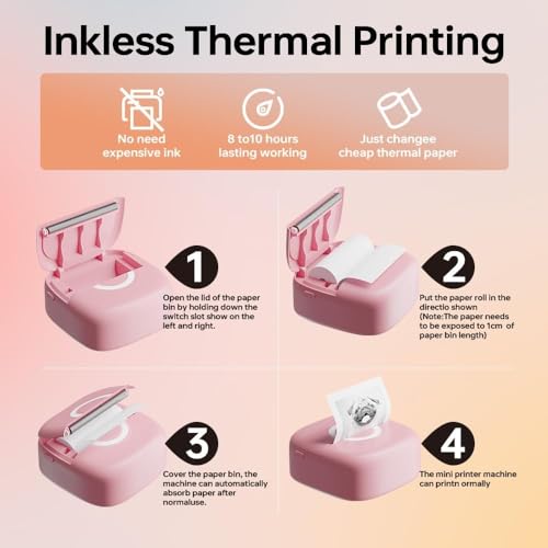 Image of SEZNIK Mini Printer, Inkless, Bluetooth, Portable Printer, Compatible with Android, iOS Mobile, Laptop. 1 Year Warranty (Mini-C13-Pink)