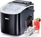 Silonn Ice Maker Countertop, 9 Cubes Ready in 6 Mins 26lbs in 24Hrs, Self-Cleaning Ice Machine with Ice Scoop and Basket, 2 Sizes of Bullet Ice for Home Kitchen Office Bar Party, Black