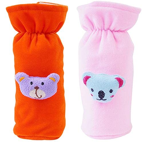 Bottle Cover for Feeders Soft Plush Stretchable Baby Feeding Bottle Cover 130-250 Ml Baby Milk Feeding Bottle Cover Pack of 2 Orange & Light Pink-image-2