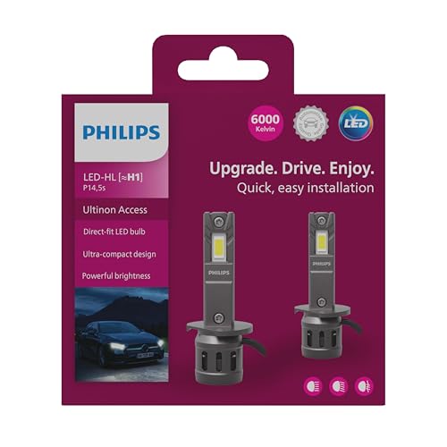 Image of PHILIPS Ultinon Access LED car headlight bulb H1, ultra-compact direct-fit, 6000K, set of 2, White