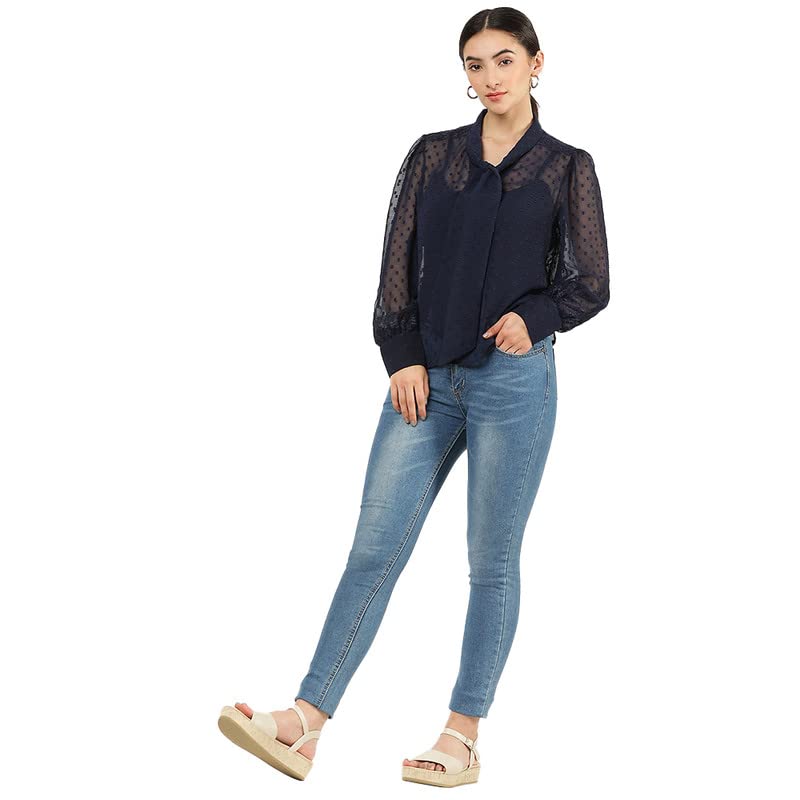 Image of Marks & Spencer Womens Self Design Polyester V-Neck Regular Fit Top