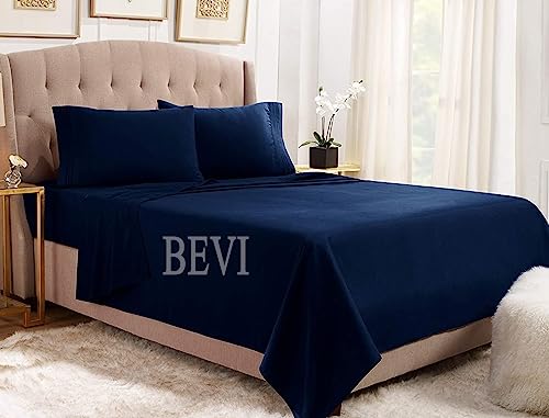 Image of BEVI Bedsheet for Double Bed 300 TC Flat Bedsheet with 2 Pillow Covers Size-(90 inchx95 inch) Navy Blue
