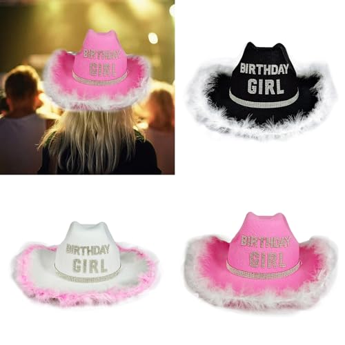 Feathered Birthday Girl Hat with Adjustable Chin STRPS Rhinestones Decoration Party Hat for Girl Birthday Photography2