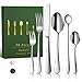 Bubulii Cuberteria Acero Inoxidable, Apto para el Lavavajillas Juego de Cubiertos 6 Personas 36 PCS incl. Tenedor/Cuchillo/Cuchara/Cuchara de Café/Tenedor de Pastel/Cuchara de Latte Macchiato(Plata)