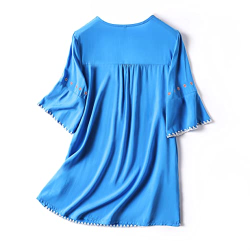 Image of Mexican Shirts Peasant Blouses Cotton Embroidered 3 /4 Sleeve Bohemian Tops Boho Clothes for Women Summer Fiesta