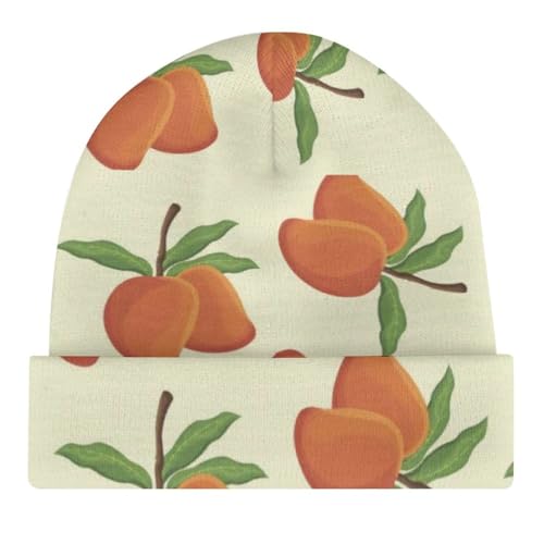 Watercolor Peach and Leaves Pattern Kids Beanie Hat for for Girls Boys Children Cap Winter Knitted Chemo Cancer Headwear Accessories Gifts Decoration4