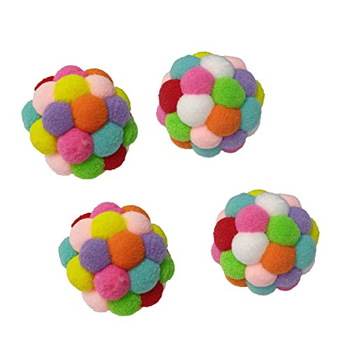 4PCS Cat Ball Toys with Bells for Cats Kitten Pet, Soft Cat Pompom Ball Interactive Toys Colorful Cat Balls ï¼ˆ1.5â€ï¼‰