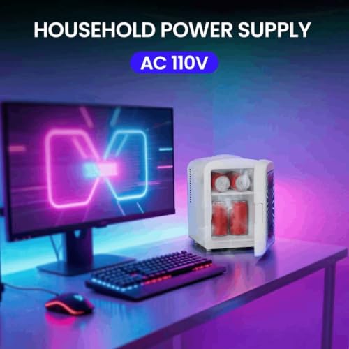 Image of Electactic 4L Mini Fridge for Bedroom with LED Gaming Light, 110V AC /12V DC Mini Refrigerator for Home and Car, 6-Can Portable Fridge for Car,Gaming Room,Dorm,Food,Drinks,Cosmetics and Skincare,White