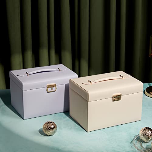 Vlando Velvet Jewelry Organizer Box For Women, Large Leather Jewelry Storage Box With Locked, Mirrored, 3 Drawer For Watch Necklace Ring Earring Storage, Gift For Girl Women And Mom - Purple #TOP6