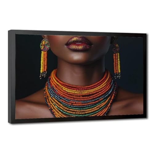 Peinture pour salon moderne avec grande toile de portrait de femme africaine ethnique