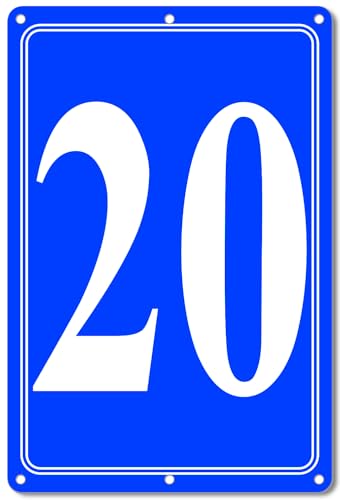 Image of Premium Aluminum Number Signs 20, Metal 12 inch X 8 inch Blue Numbered Signs Outdoor for Parking Lots, Floor, Dock, Court, Aisle, Field, High Visibility, No Fade, Weather-resistant