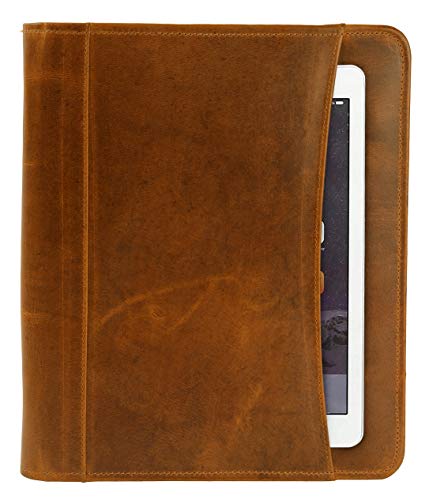 Top Grain Leather Portfolio Business Padfolio Document Organizer With Writing Pad Resume Interview Professional Zipper Writing Notepad Folder For Men Women #TOP1