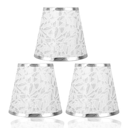 Lamp Shades Set of 3, Small Lamp Shades for Table Lamps E14 Clip on Fabric Lamp Cover for Candle Chandelier Wall Lamp (Silver),9cm*13cm*14cm