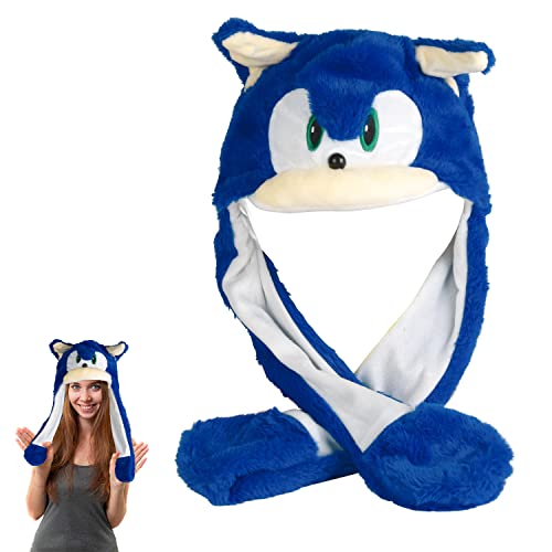 Bonamana Sonic The Hedgehog Cosplay Hut Sonic Weiche Plüschohren Bewegliche Mütze Lustige Beanie Mütze Weihnachtsgeschenke Bestes Spielzeug und Cartoon Geschenke Cover