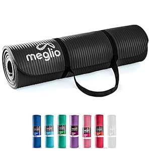 Meglio Yoga Mat – 10mm – Large Spongy Non-Slip Exercise Mat – Fitness Support for Pilates, Yoga, Stretching, & Home Workouts – Easy to Clean – Carry Strap Included – for Men, Women, & Children