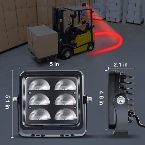 Forklift Safety Light with Red Arc Warning Zone,30W LED Pedestrian Warning Light with Adjustable Mounting Bracket for Warehouse and Industrial Use, Enhances Workplace Safety,DC 10-110V