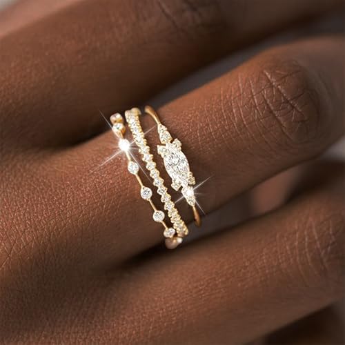Long tiantian 3PCS Dainty Gold Rings Index Finger Rings for Women Non Tarnish Stackable Gold Rings Set Statement Promise Wedding Bands Engagement Rings Size 5 6 7 8 9 102