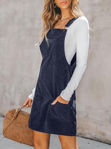 Image of CUPSHE Women Corduroy Square Neck Wide Strap Fall Overall Mini Dress