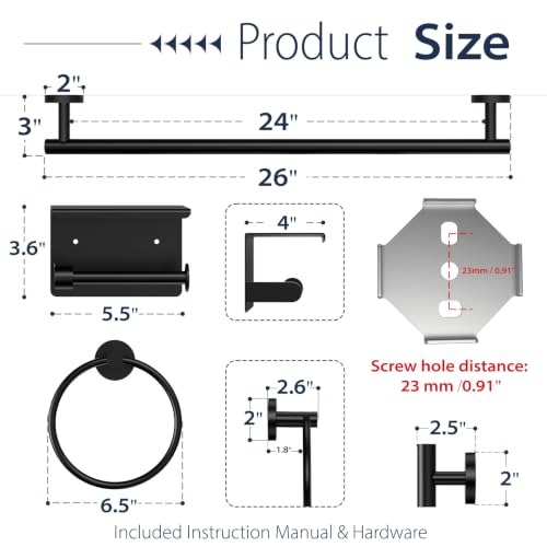 5-Piece Matte Black Bathroom Towel Bar Set,24" Bathroom Hardware Kit by ISOKER - Used condition - Image 2
